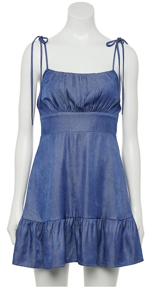 Blue Summer Dress with Shoulder Ties